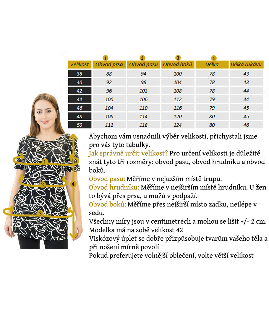 velikostní tabulka tunika merlyna